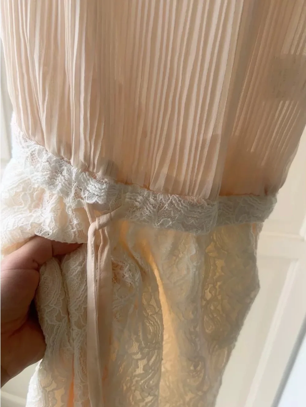 Elegant Cream Lace Jumpsuit with Blush Pleated Bodice
